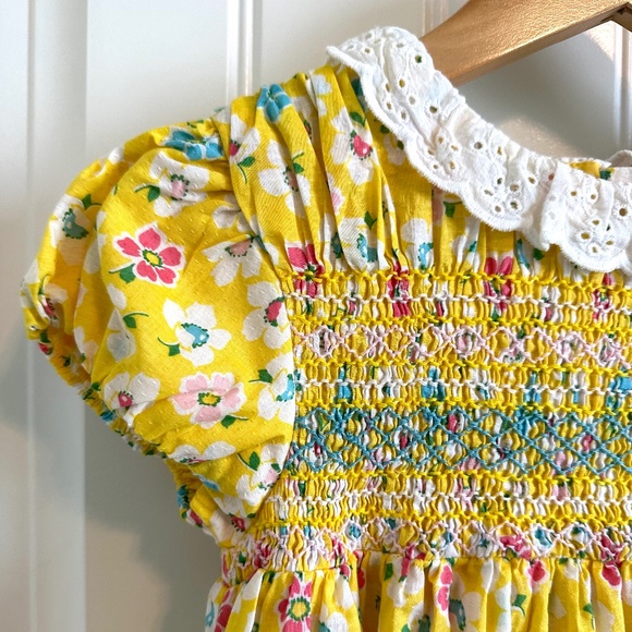 Mini Boden Yellow Dress Floral Print lace collar  size 6/7 - Picture 3 of 6